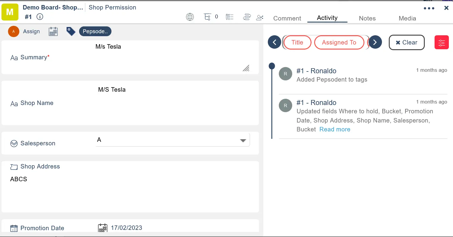 Activity view in item - Pronnel