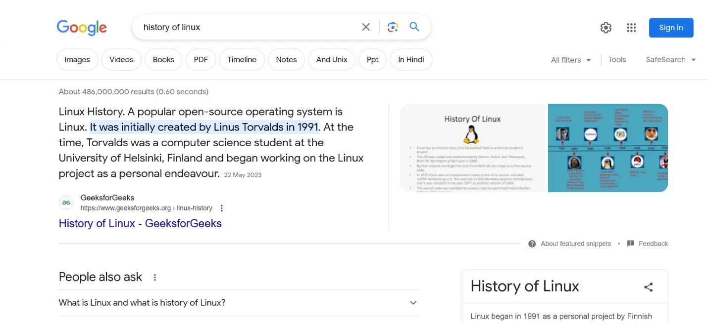 Example of Featured Snippet. Featured Snippet. Rich Text. Schema Markup. 