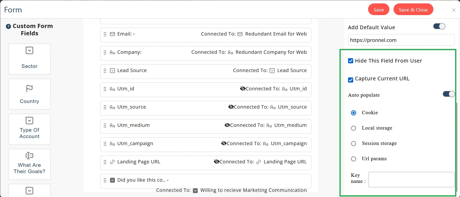 Pronnel Forms are the best option for capturing web data. Completely free, easy to install and captures tracking data like Cookie, URL, UTM, etc.