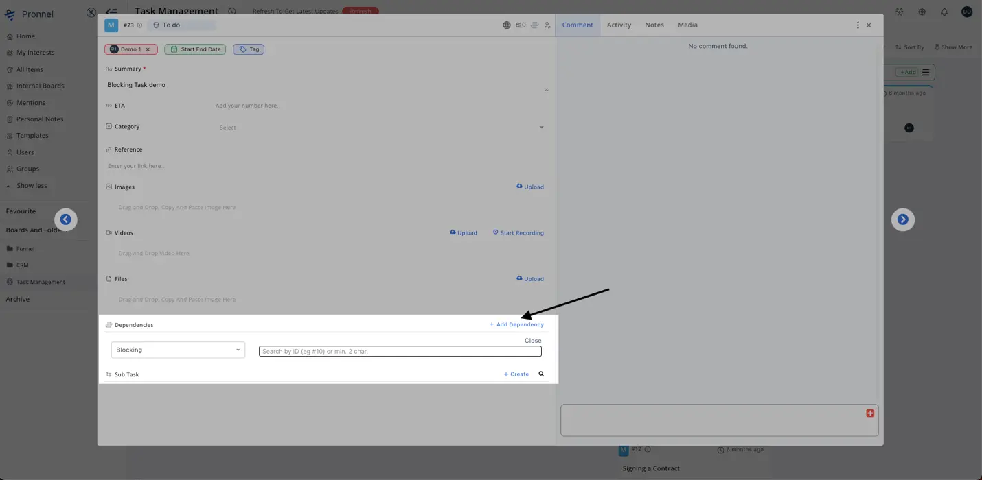  Use “Add dependency” button to create task dependencies.
