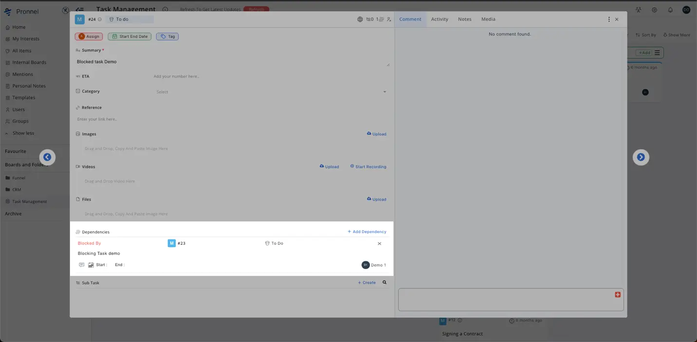  “Blocked by” option can also be used to show the task that is finished before the actual task.