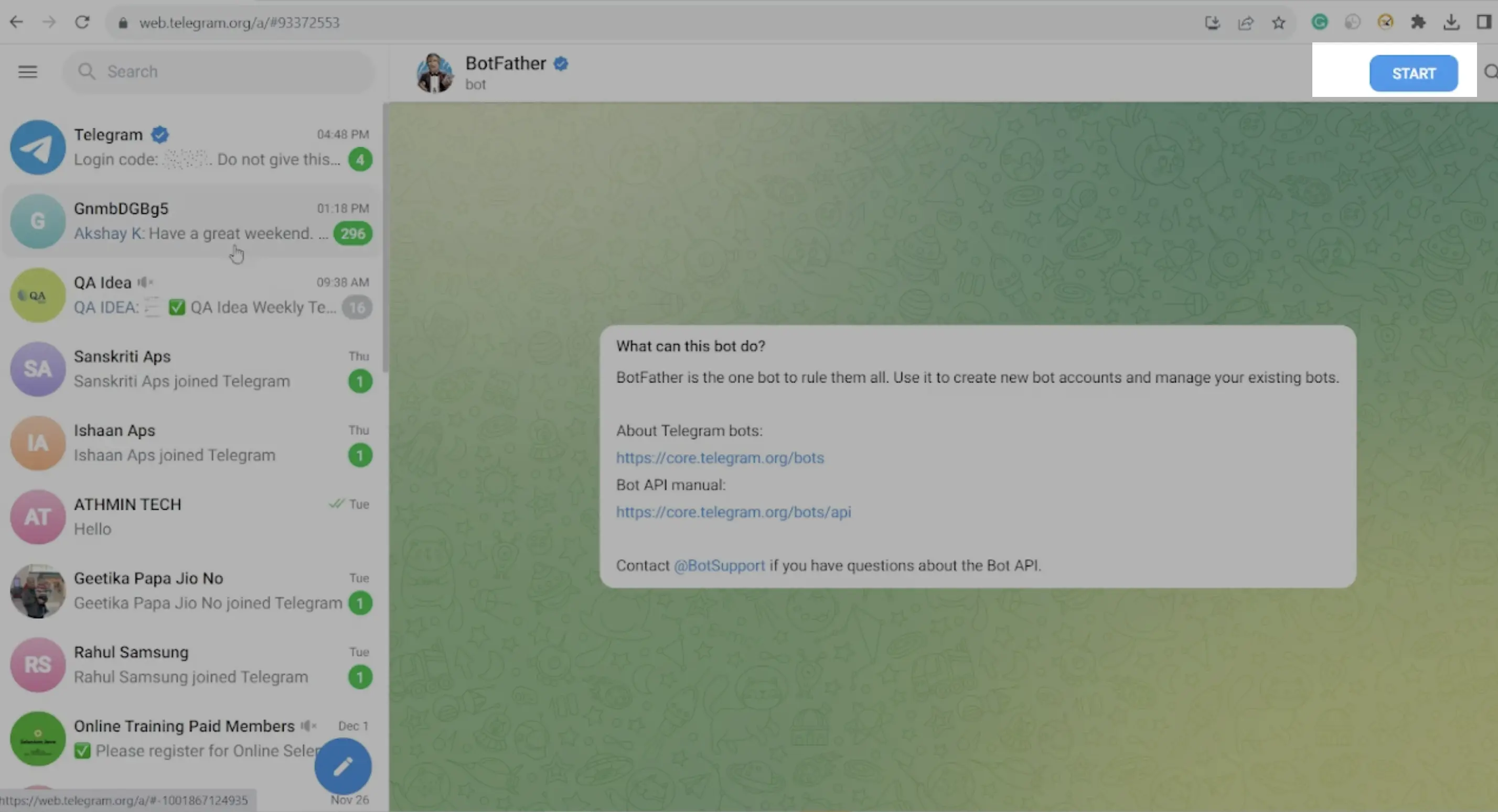 Click on start button to start the conversation