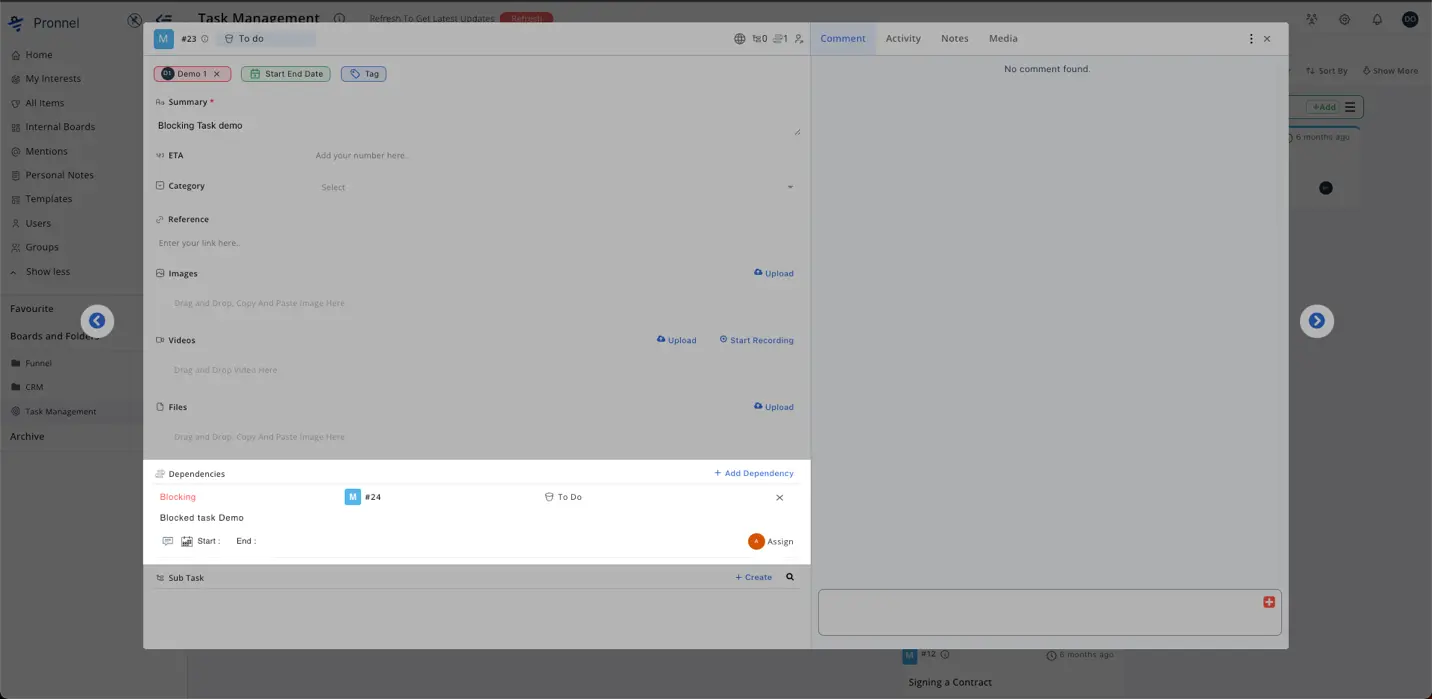 'Blocking' option means that 'task mentioned there is blocking the actual task'.