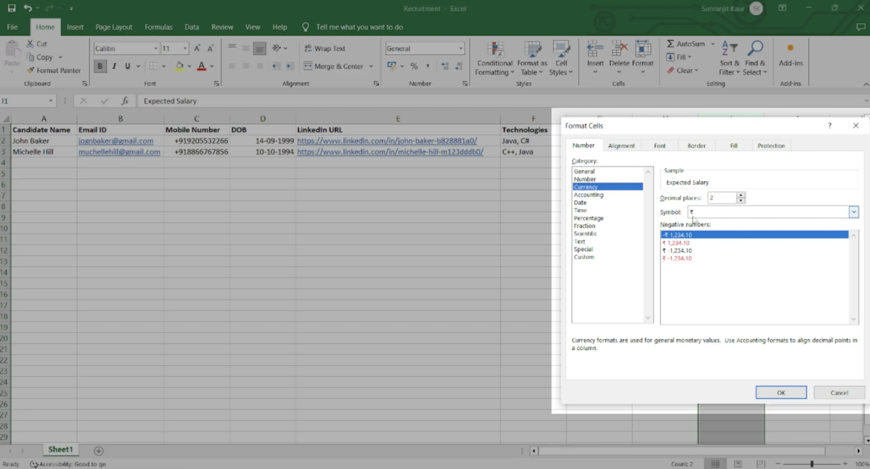 Format Cell for Currency Field