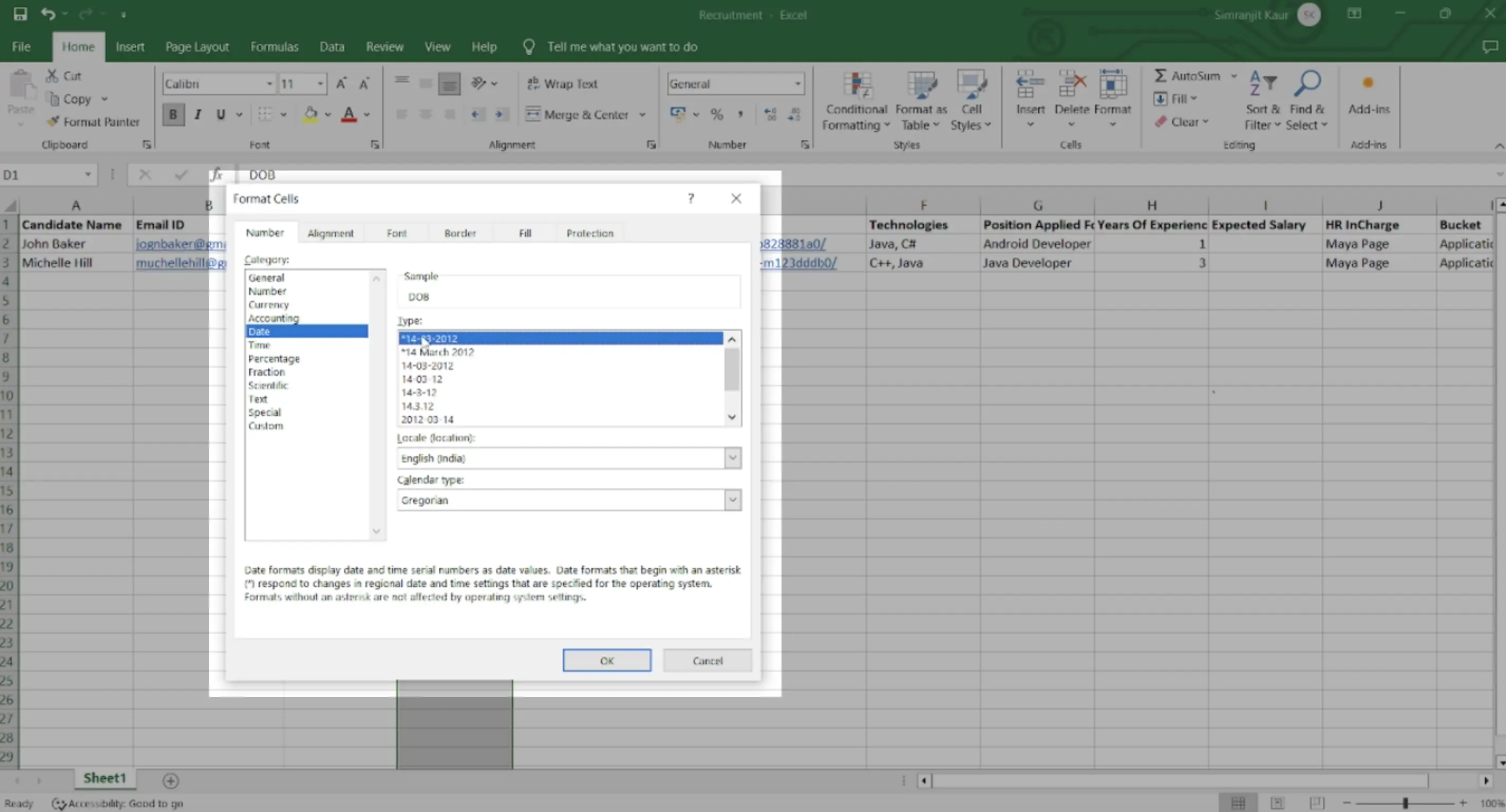 Format Cell for Date Field