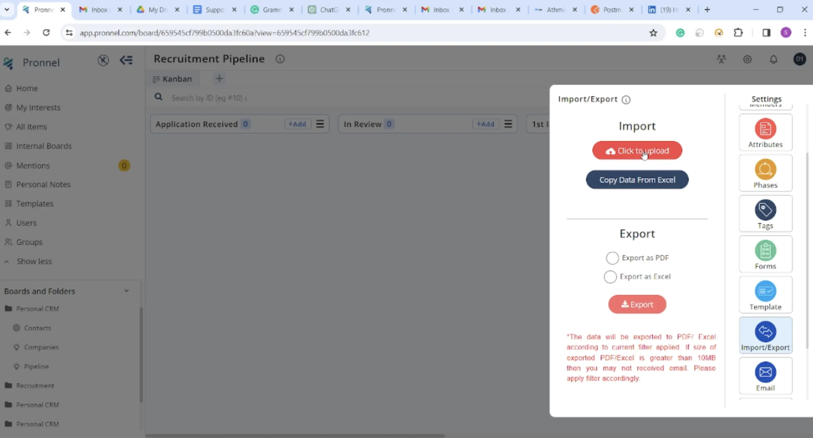 Upload Excel sheet on Pronnel