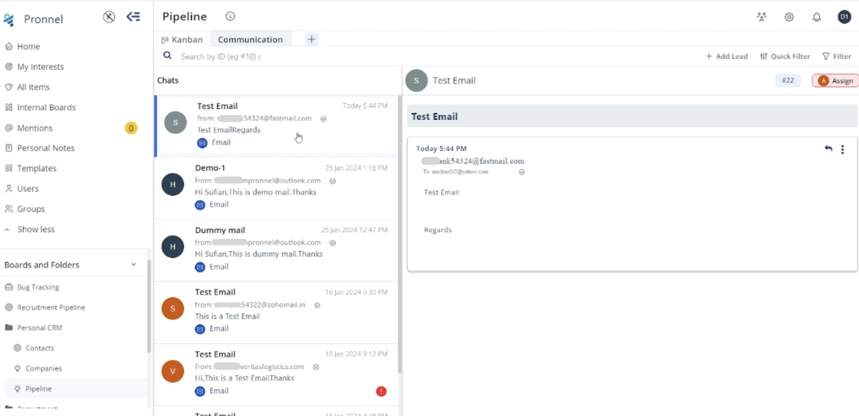 Pronnel communication view