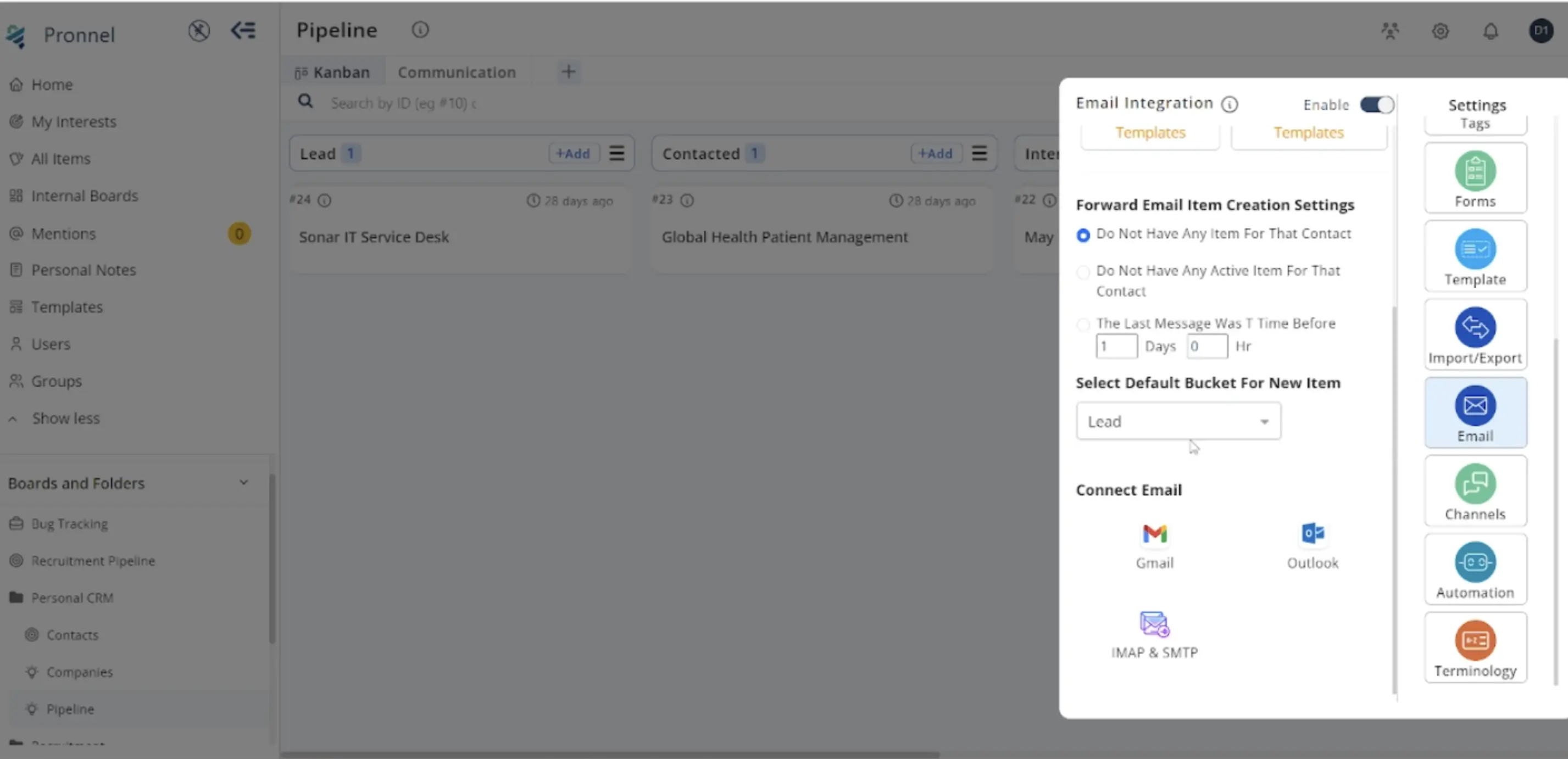 Board Settings – SMTP/IMAP to connect Email
