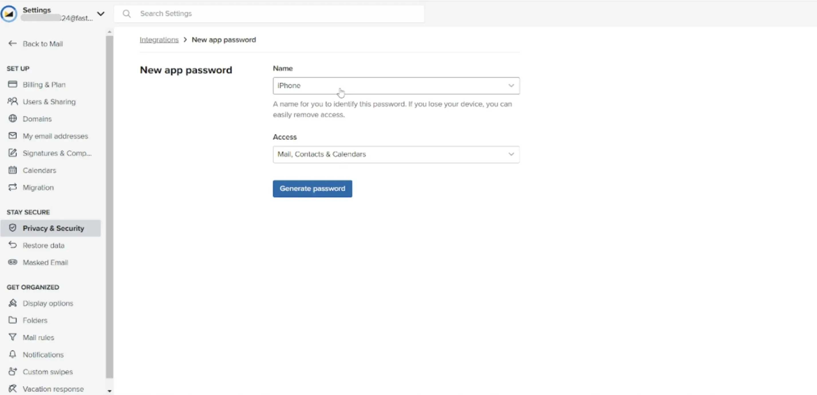 Choose New app password.