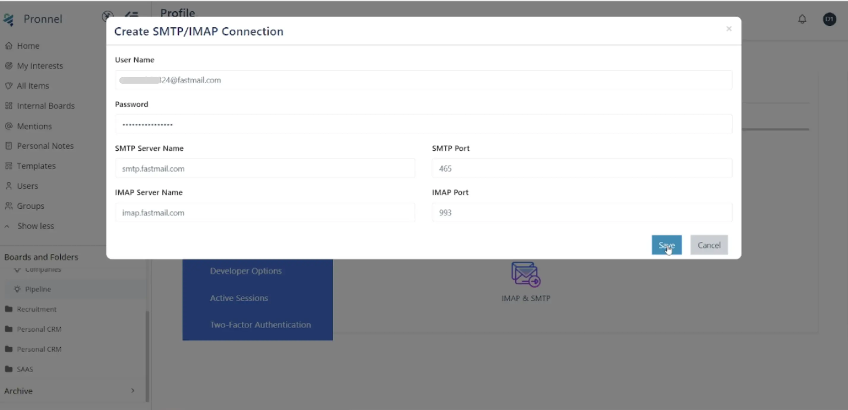 Enter SMTP/IMAP details