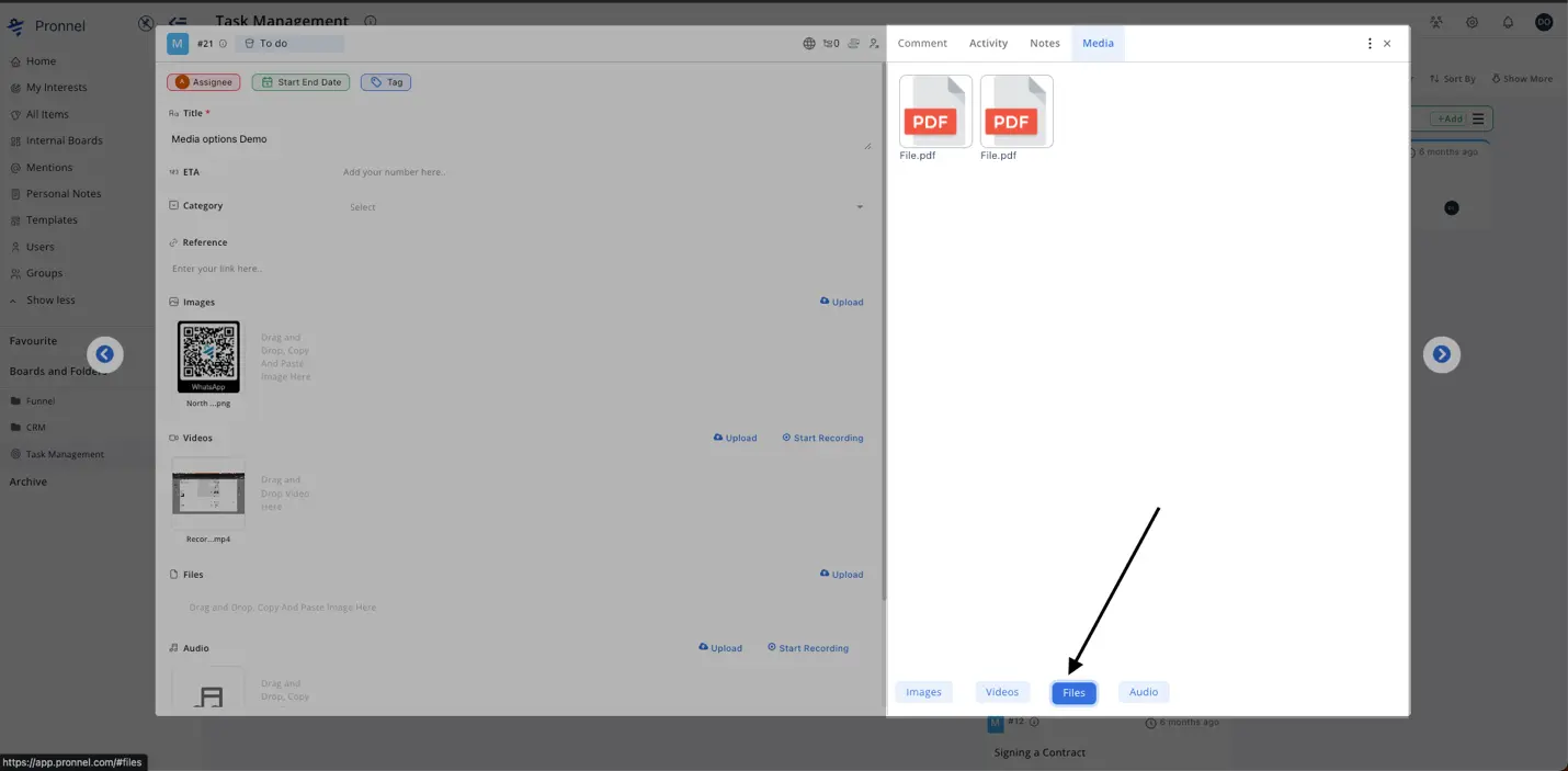  Use Files tab to upload documents and other spreadsheets.