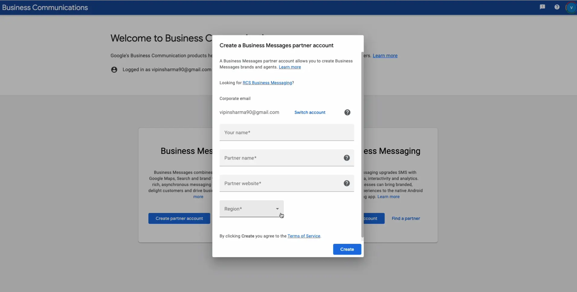 Fill in Partner Account Details