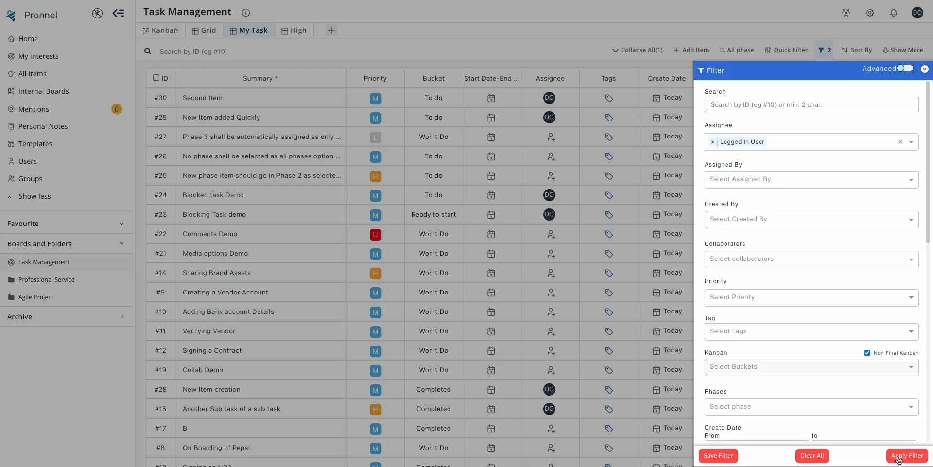 With Grid views, you can easily use filters and sorting per your needs.