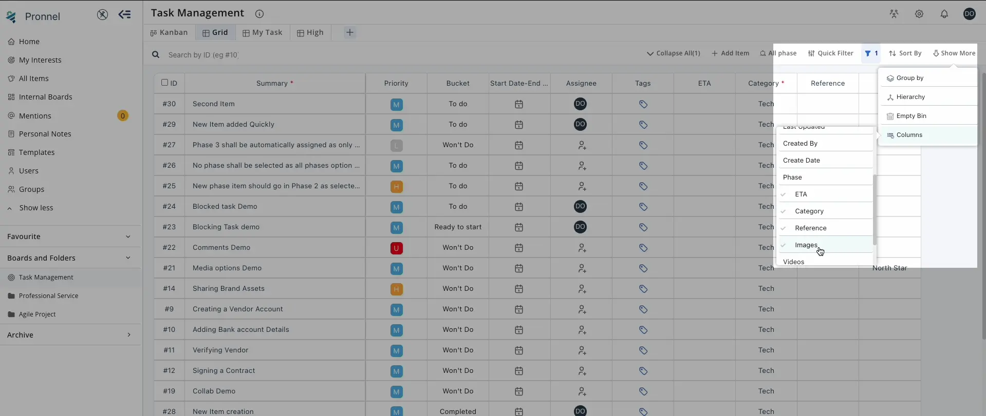 You can easily click on columns and select the attributes you want to see in the table.
