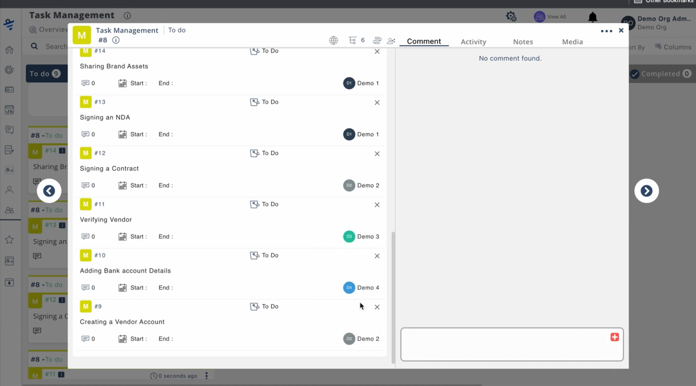 Click on the “create subitems” option in parent item/task for subitem creation. Once created, they  can be assigned to different users within your organization.