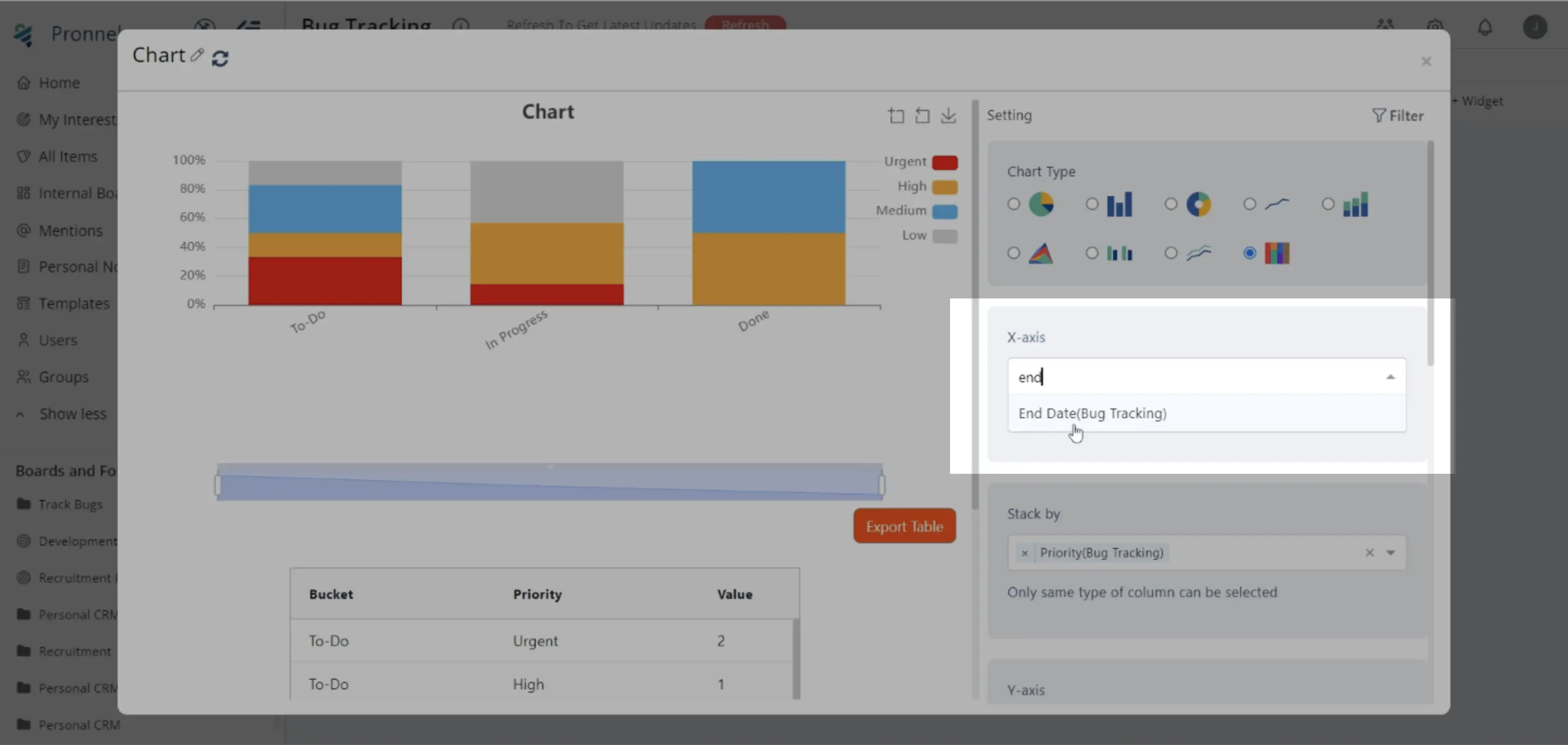 Configure x and y axis