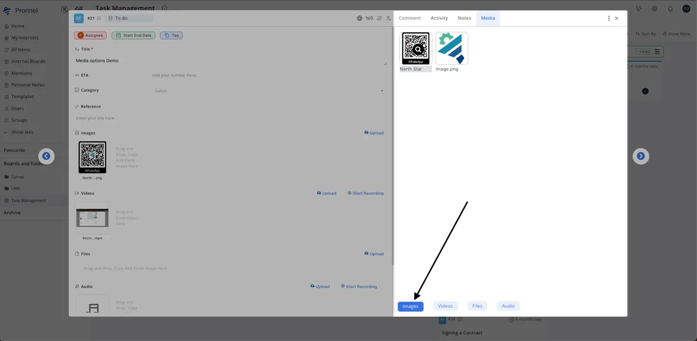 Use images tab to upload images, design, charts or photographs.
