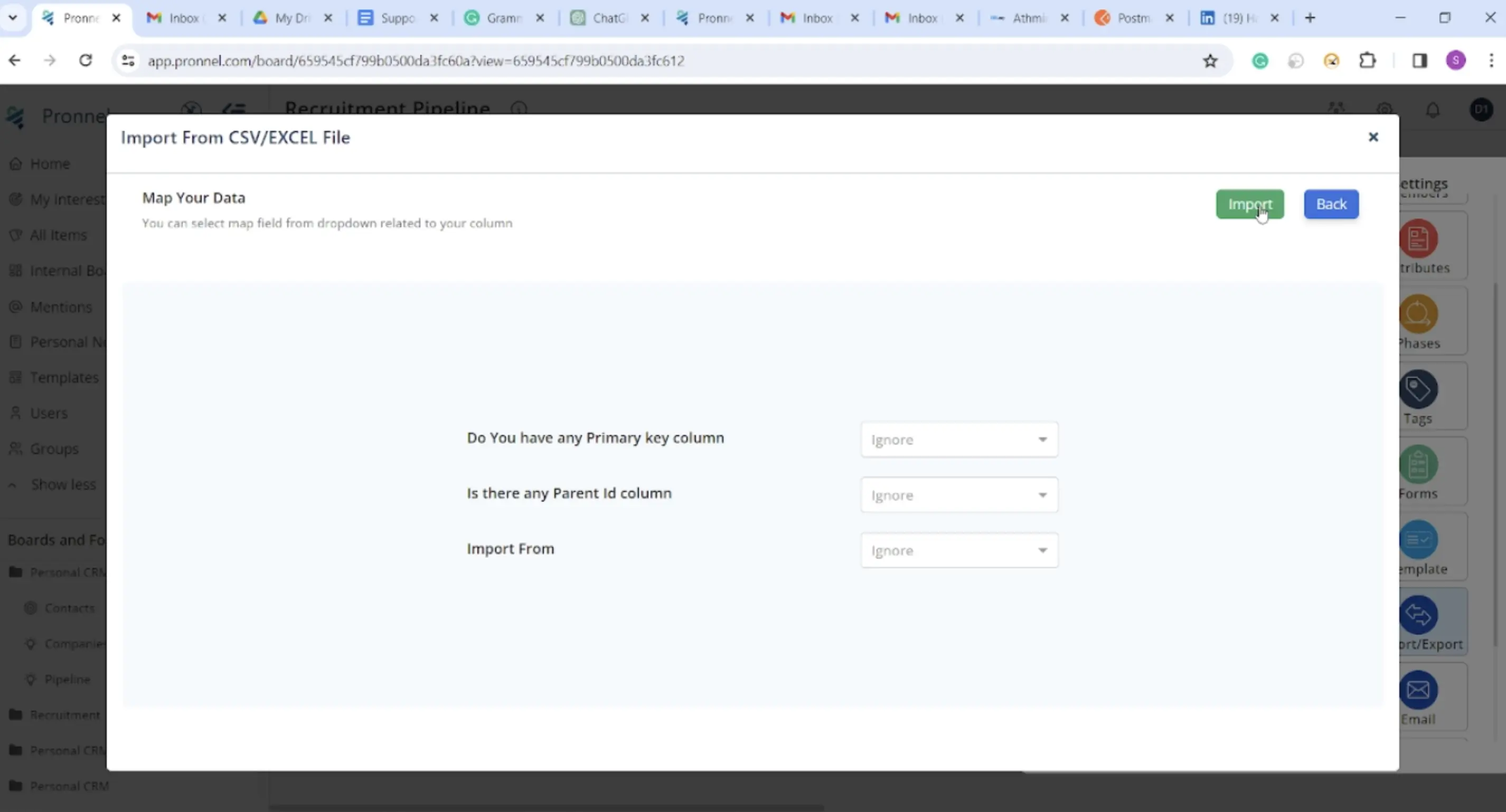 Click import button