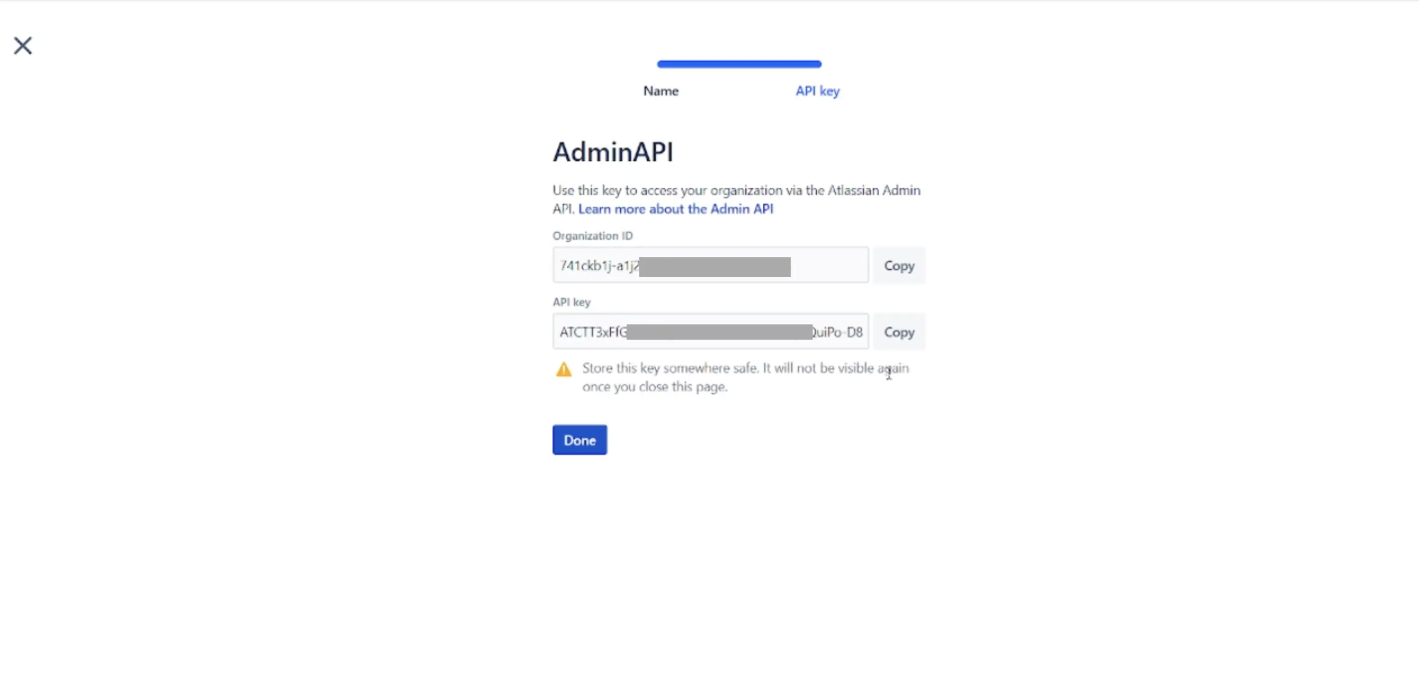 Copy the Organization ID and API key