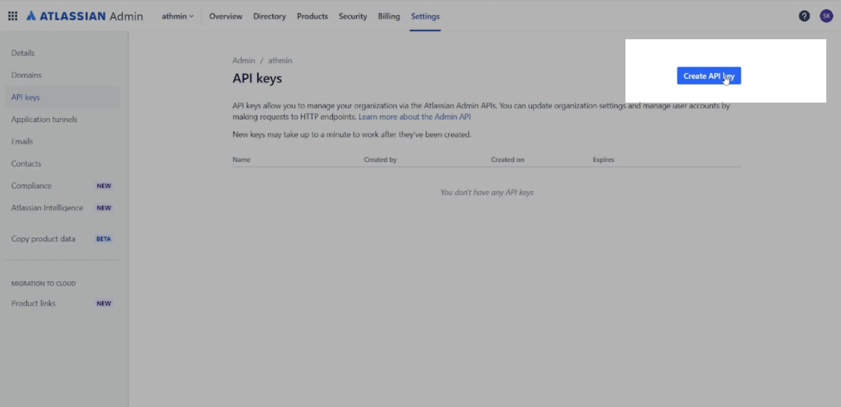 Create a new API key