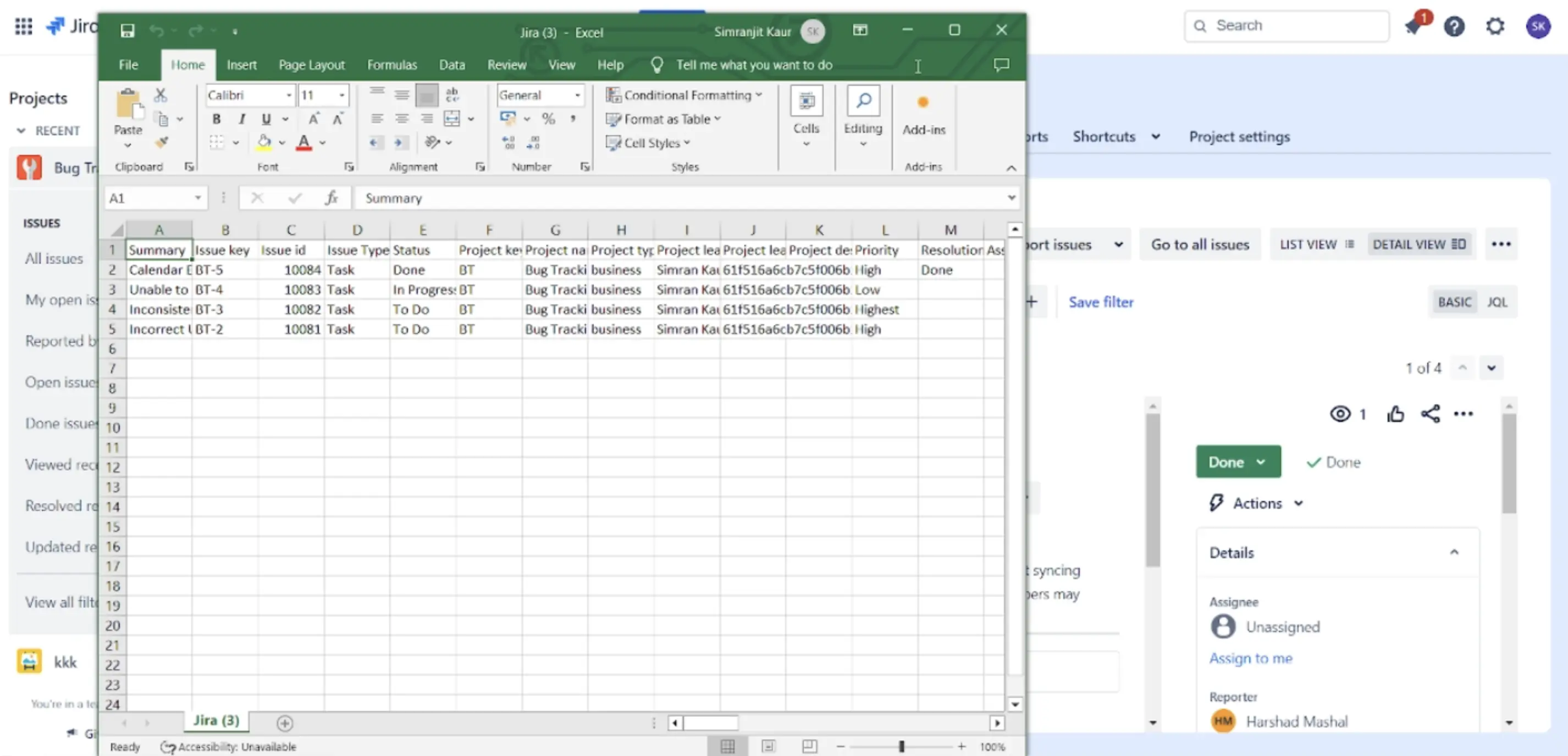 Export jira csv file