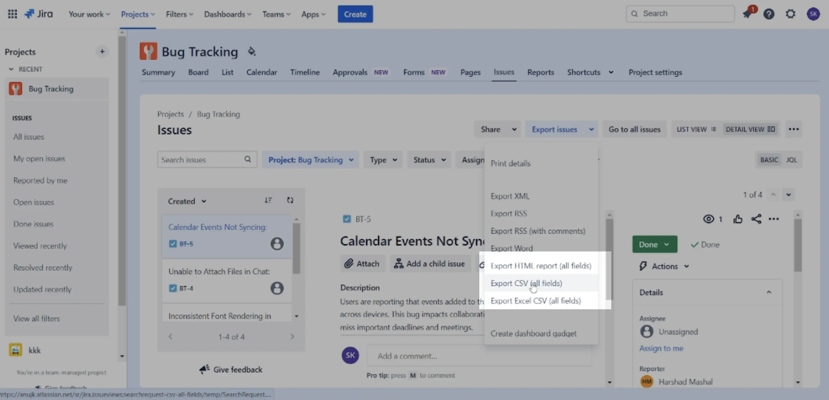 Export Jira Data