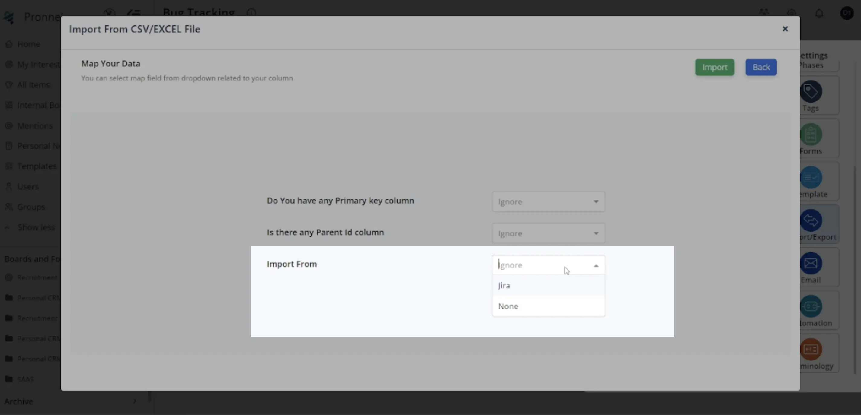 Choose 'Import from Jira' and provide the necessary details