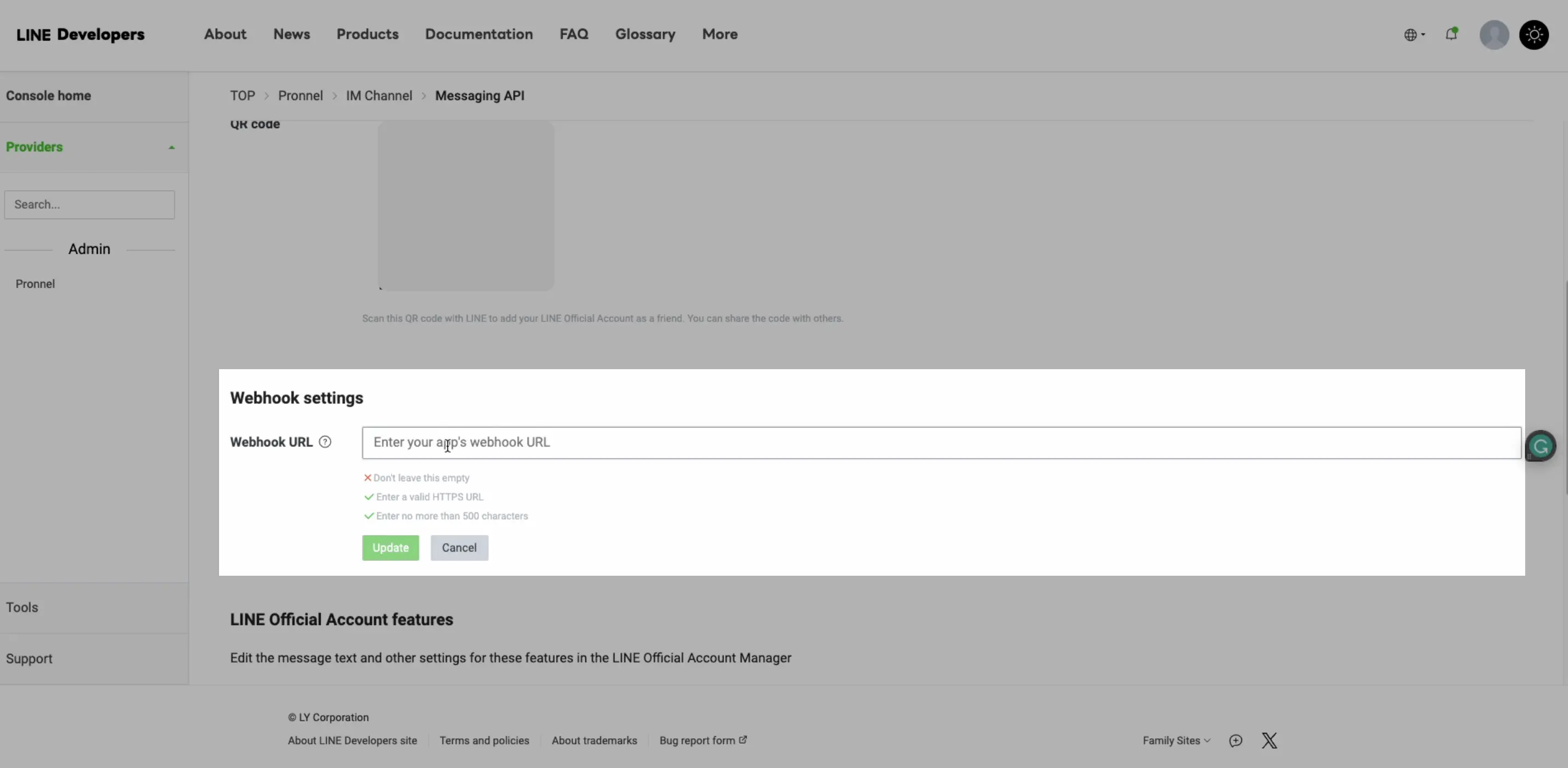 Add webhook url obtained in previous step
