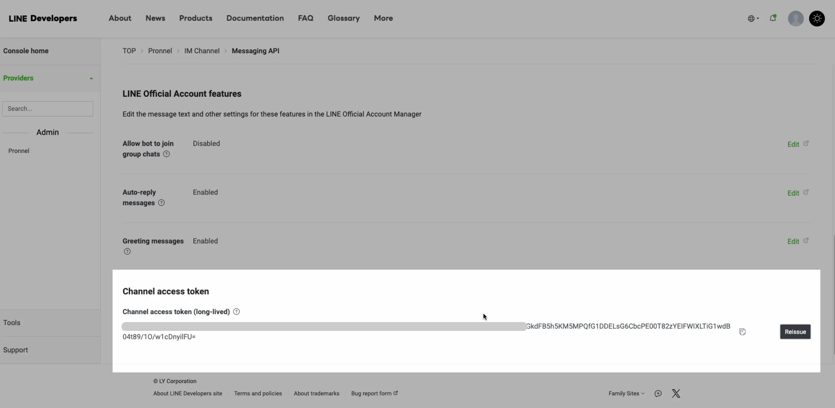 Copy channel access token