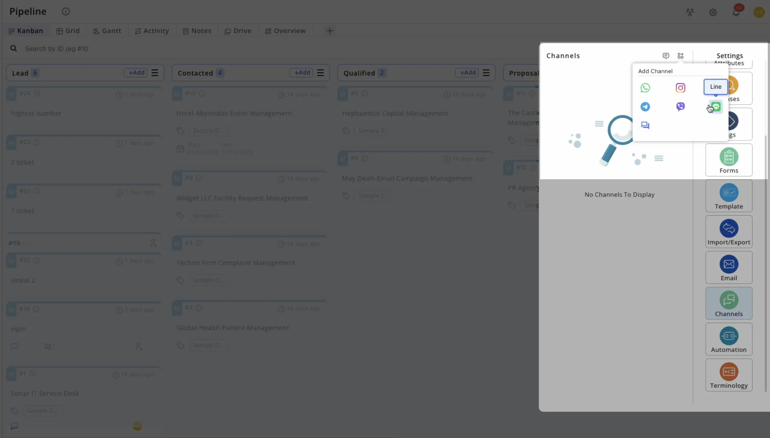  Click on Line option to create Line channel
