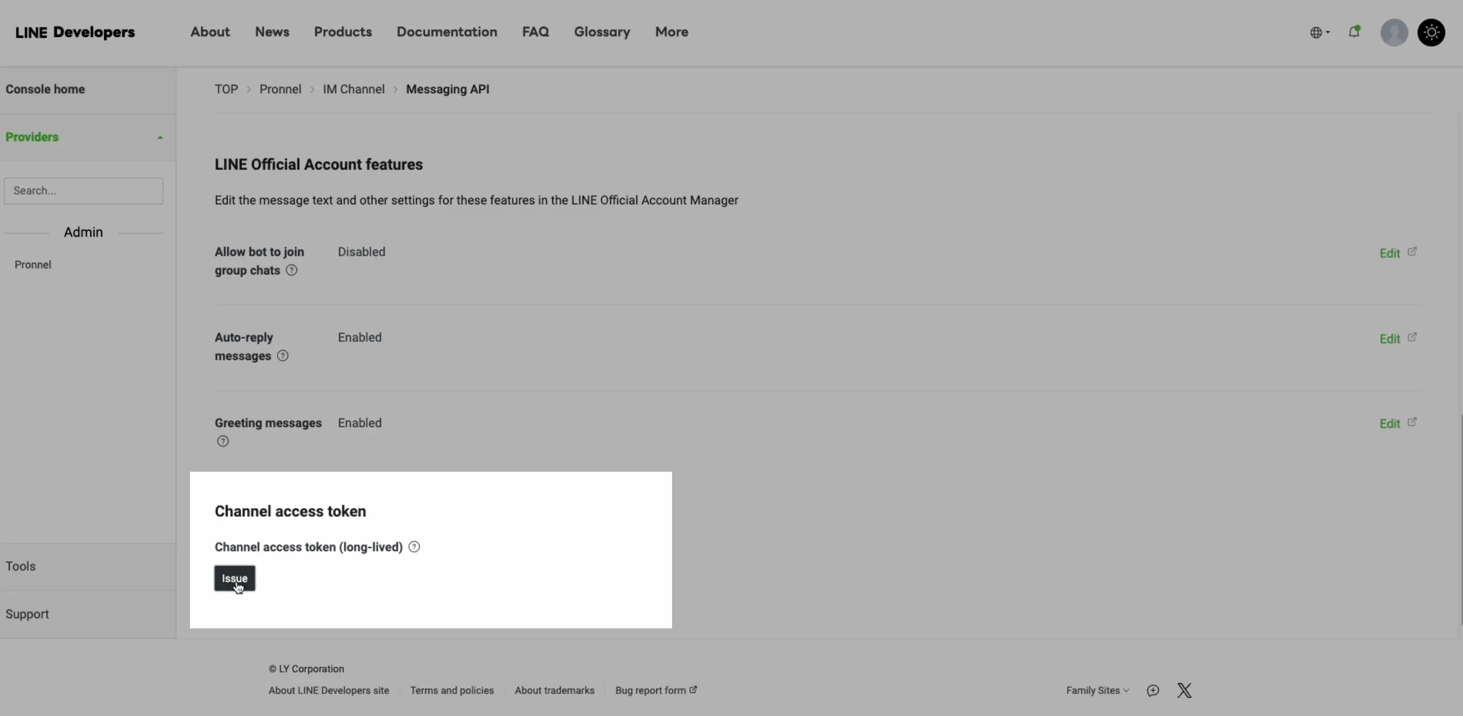 Issue a channel access token