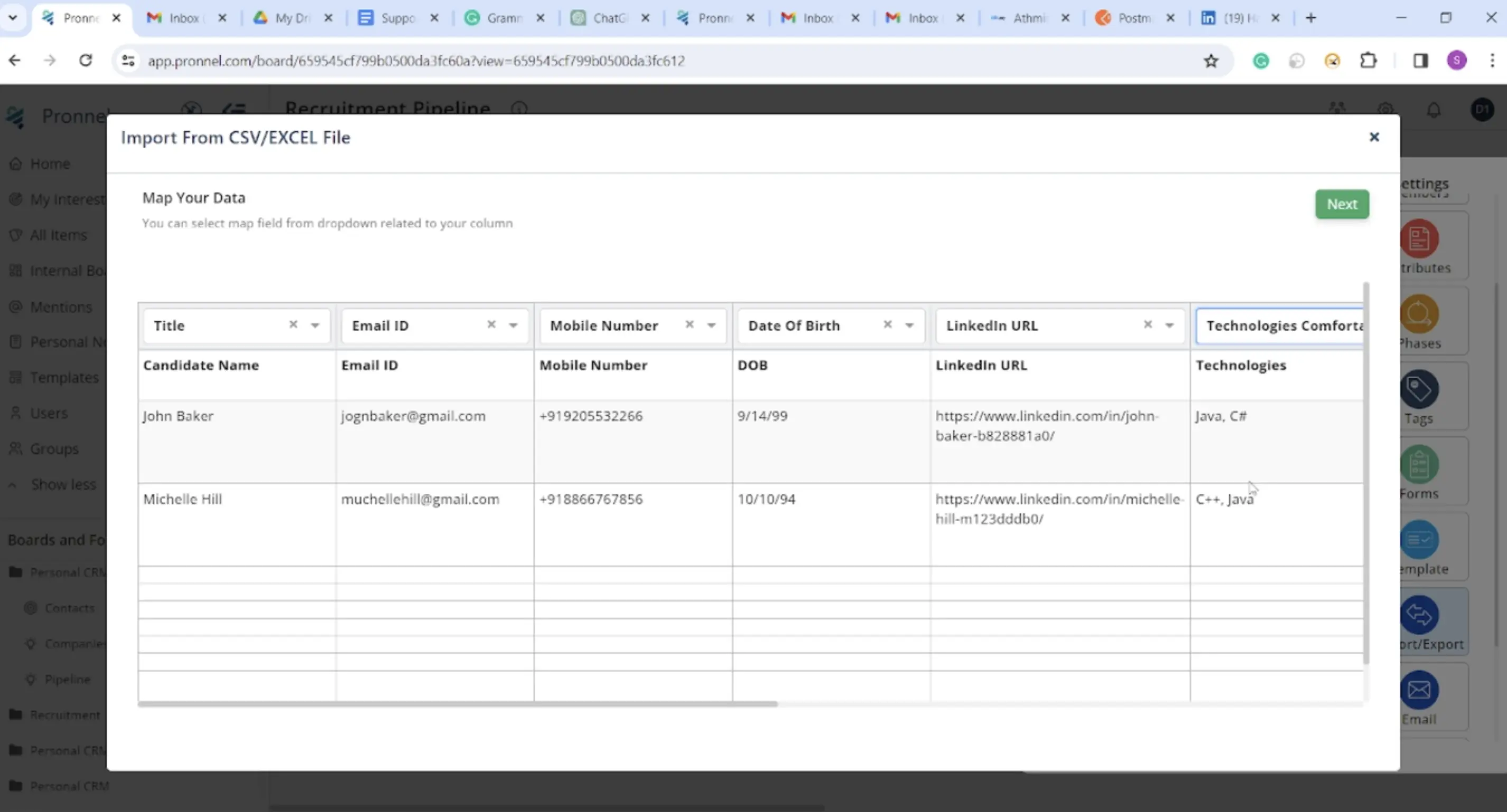 Map Excel Columns