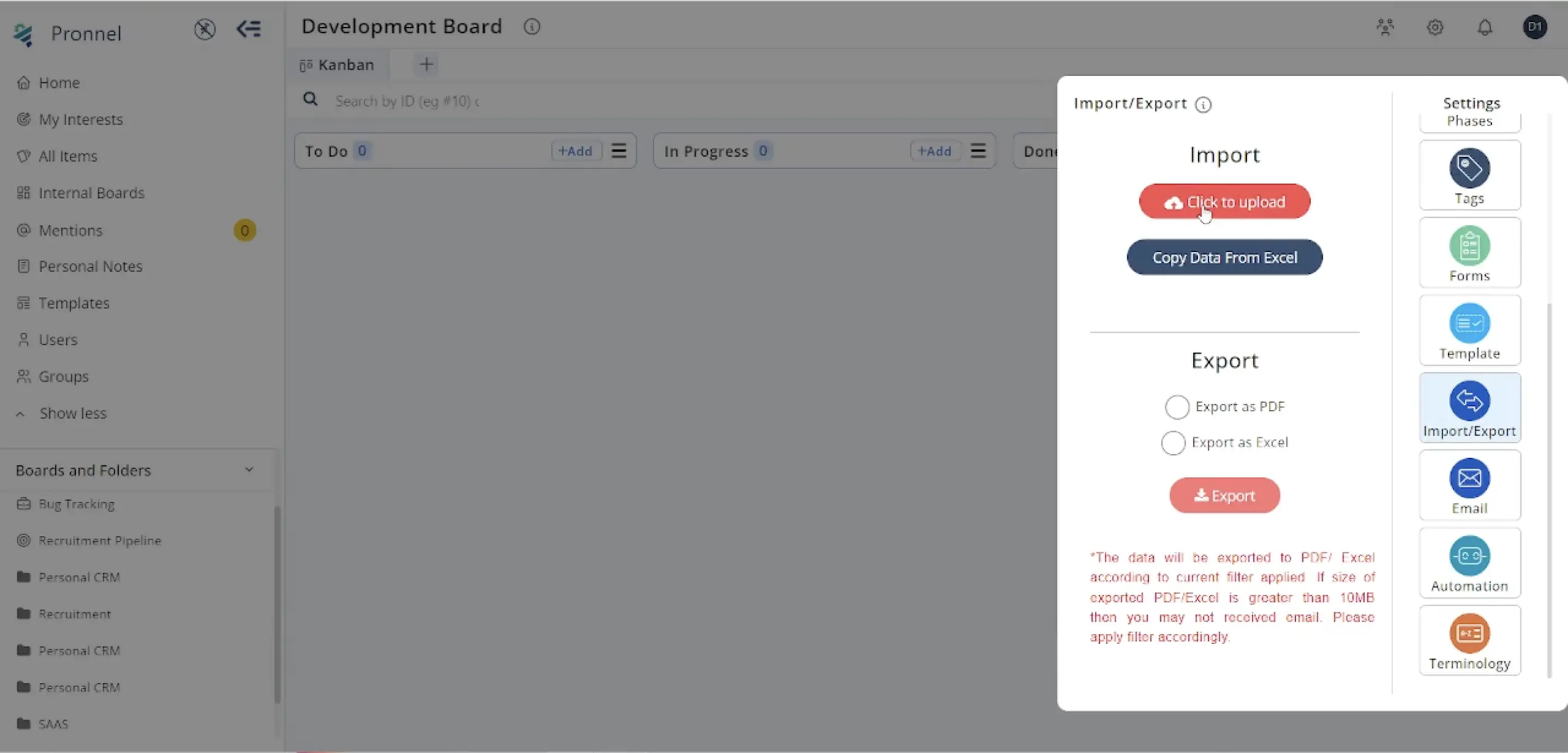 Accessing Pronnel Board Settings
