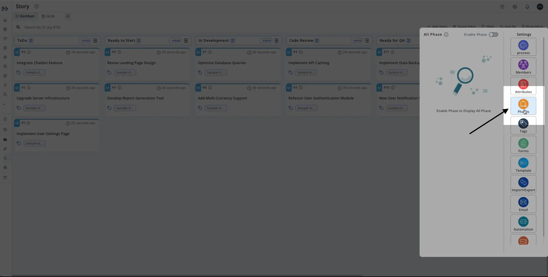 Click on Phase option under the board settings