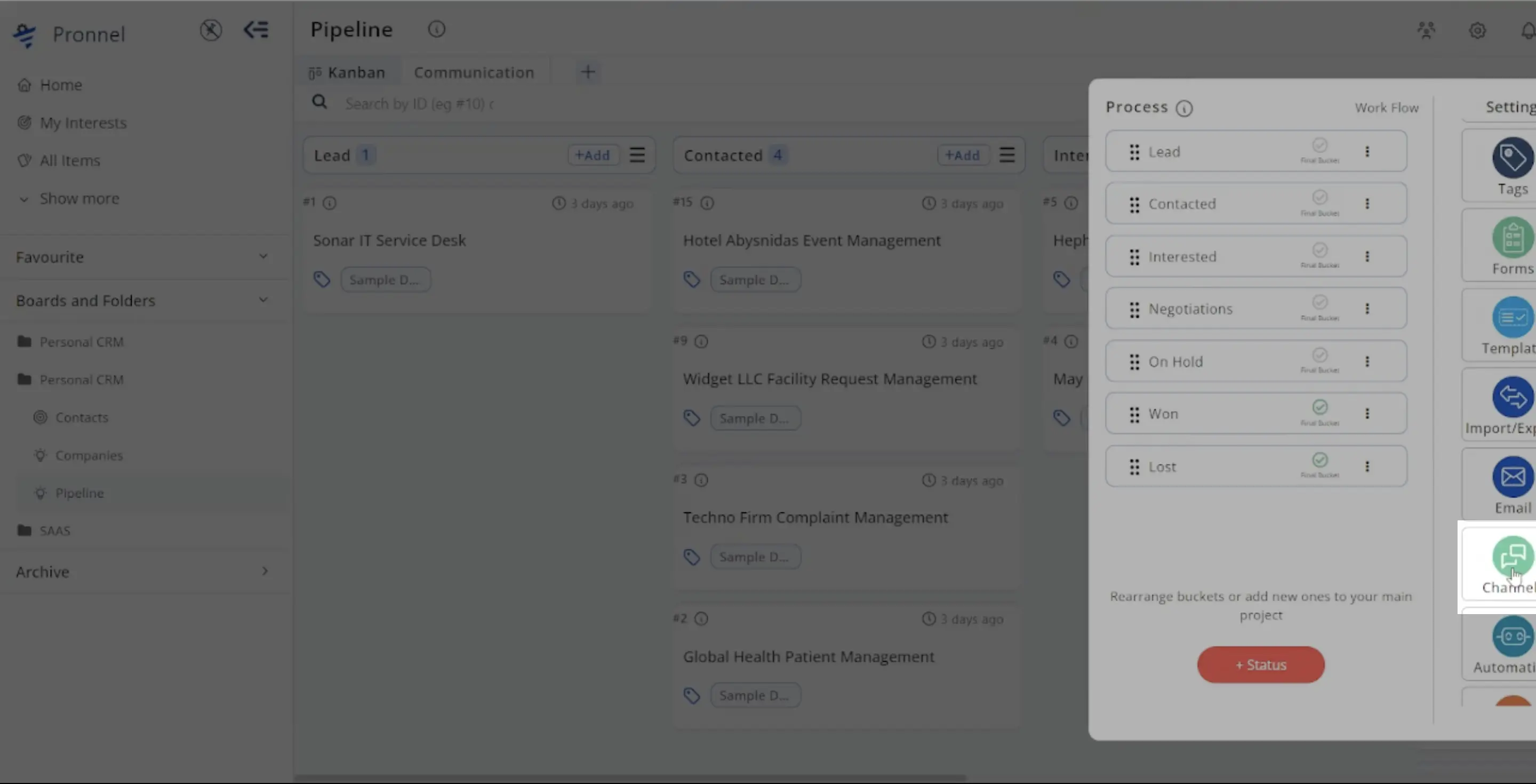 Go to Pronnel and select Channel option under Settings Panel