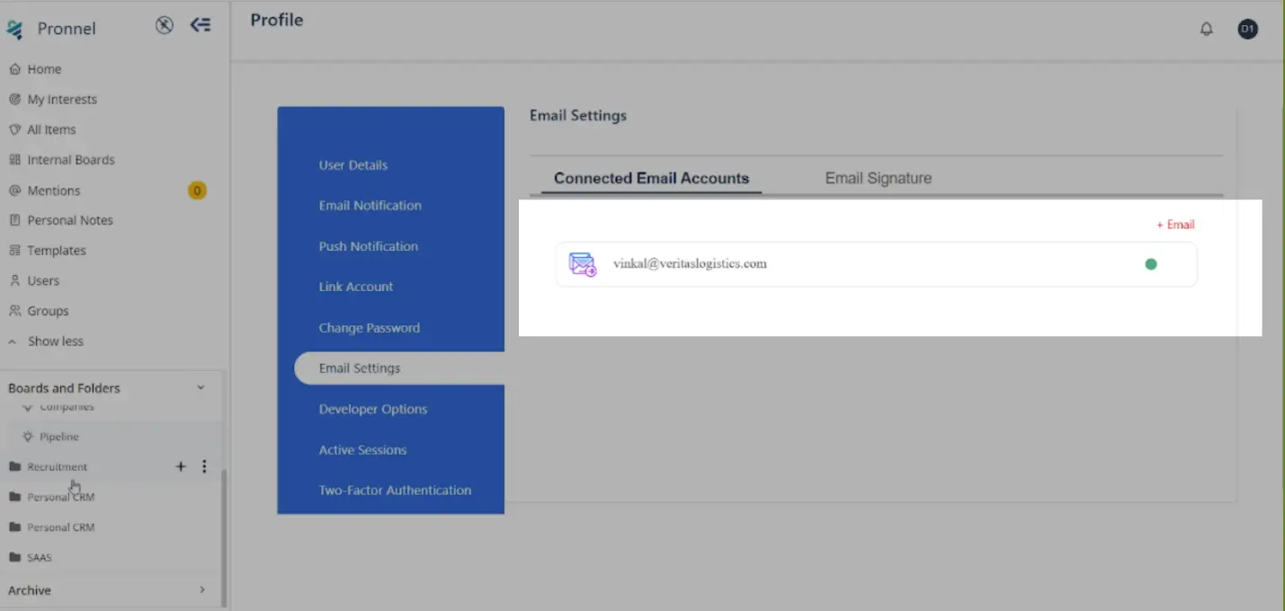 Click 'Save' to complete the email integration.