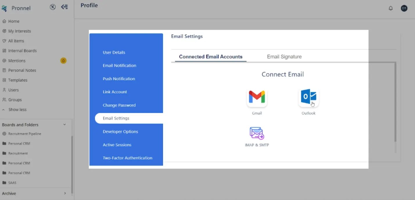 From the sidebar, click on 'Email Settings.'