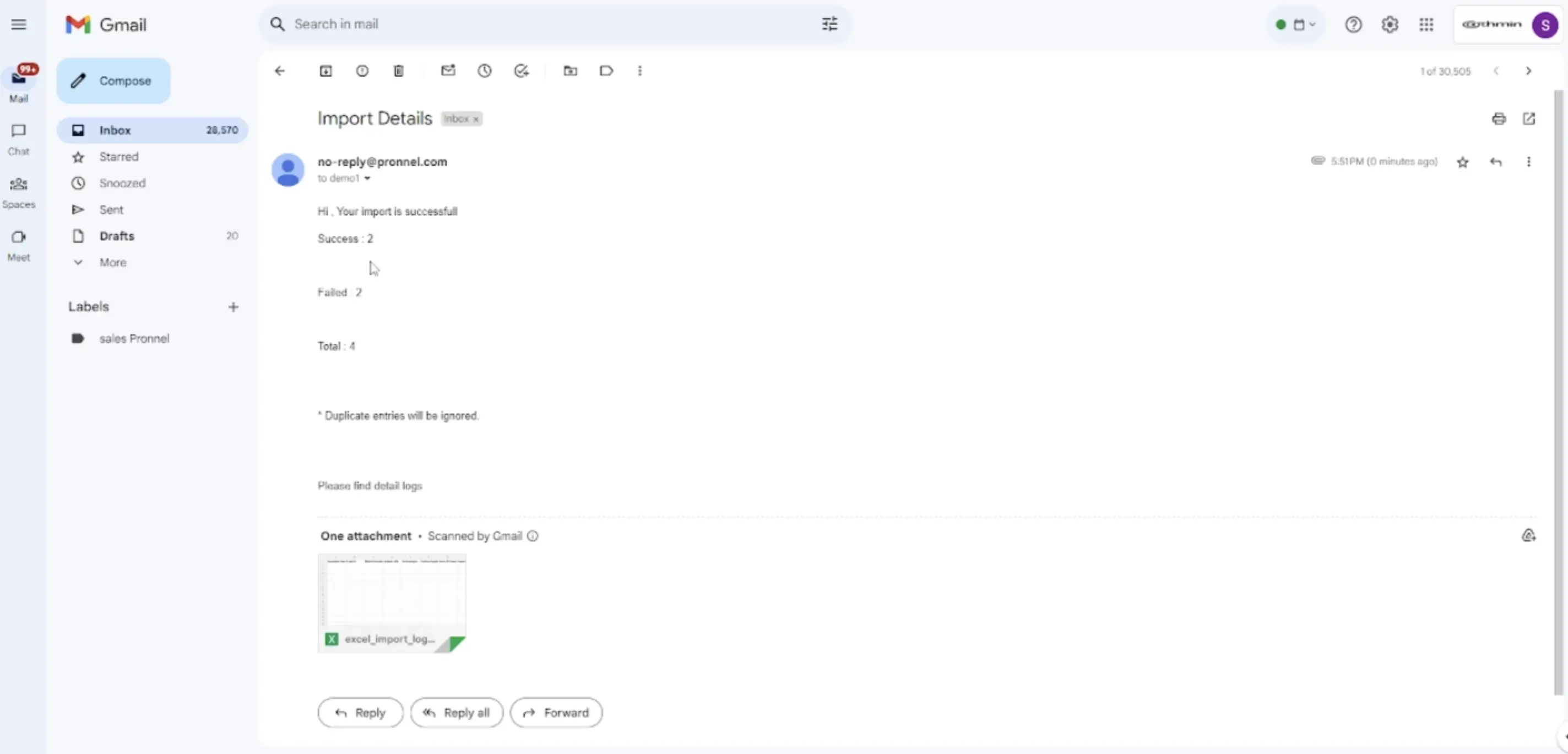 Get an email with Import Details