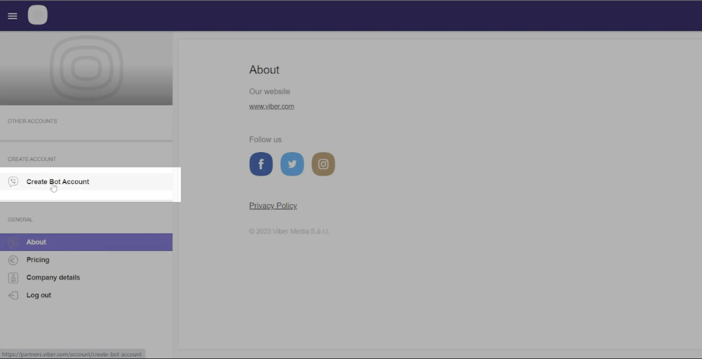 Click on Create Bot Account Option