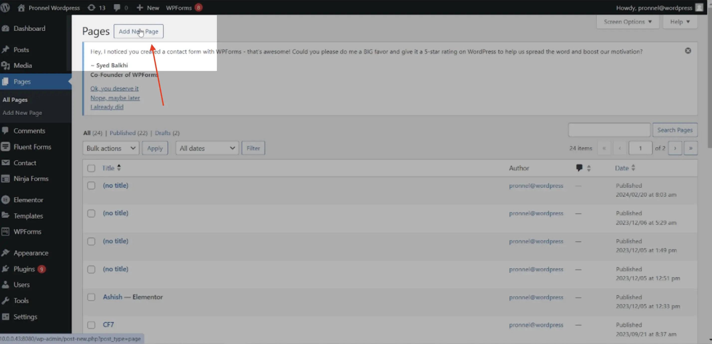 Create a New Wordpress Page