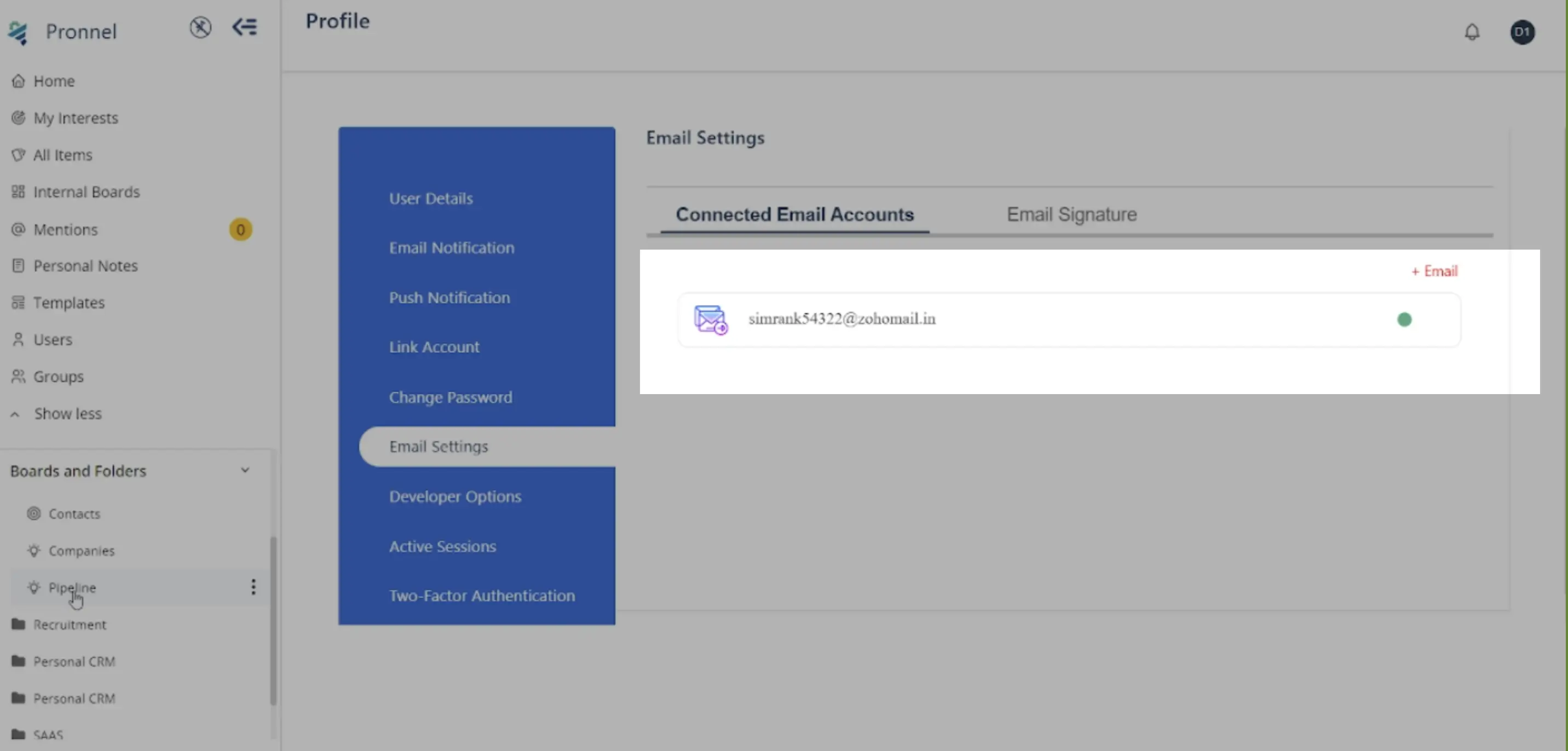 Email account connected